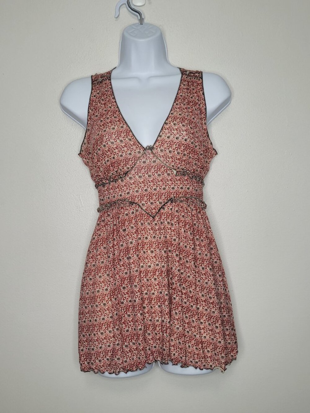 Vintage Max Studio red black geometric print babydoll going out top size S NWT